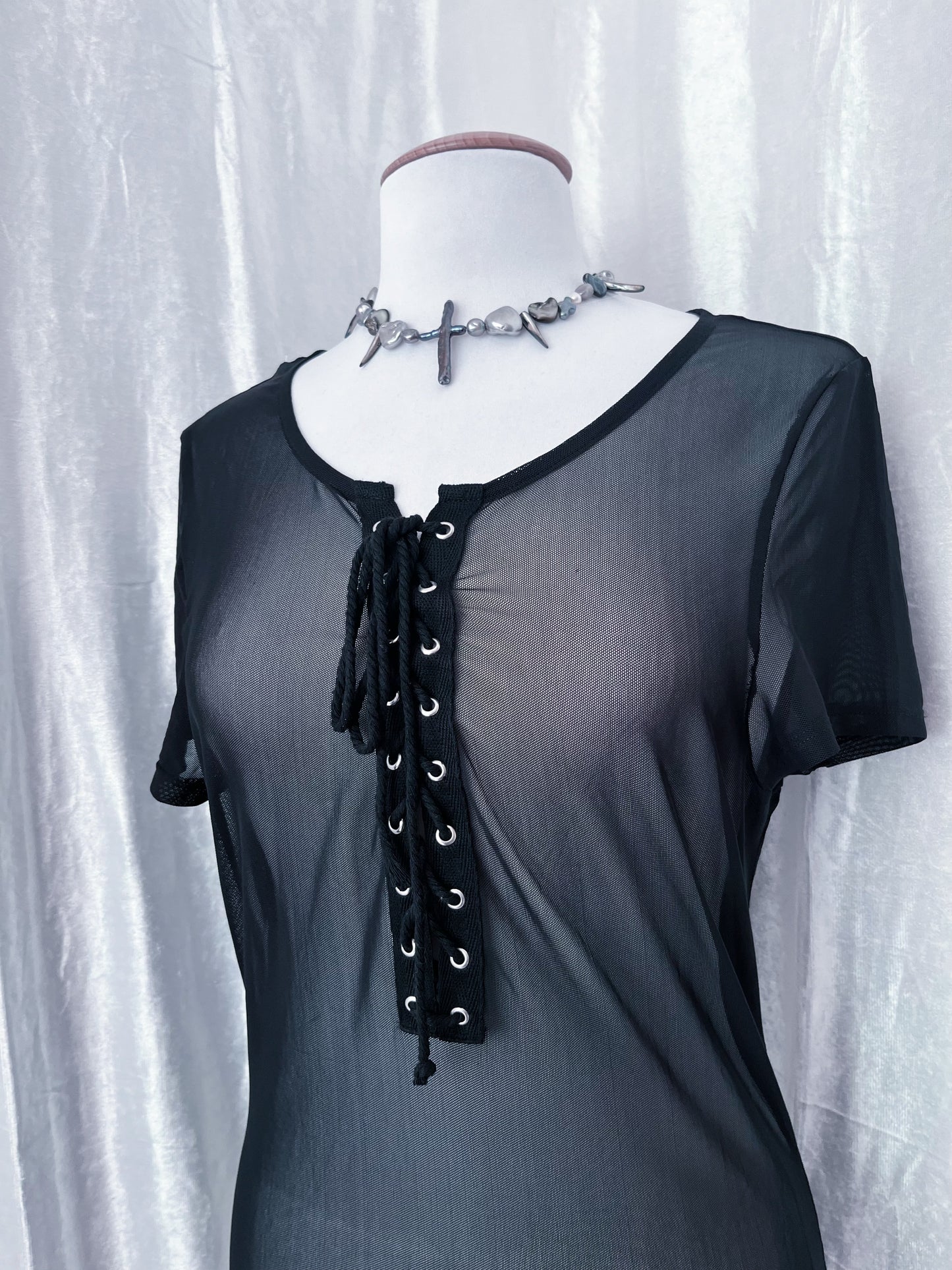 Alt mesh tunic with lace up detail