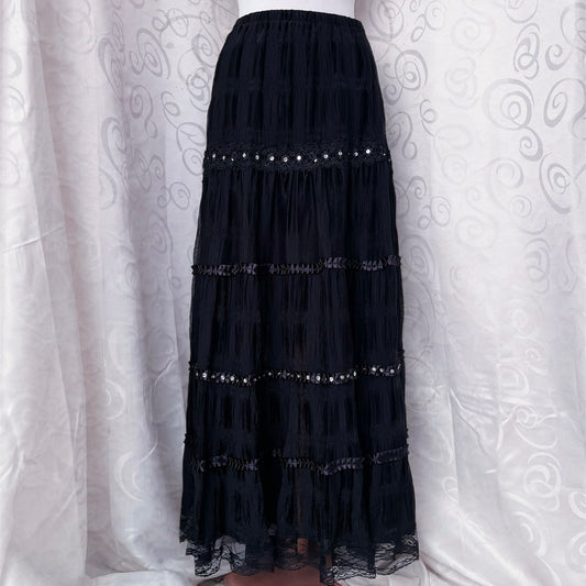 Whimsygoth maxi black skirt with sequin details 🦇🕸️