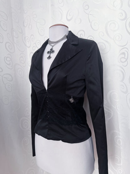 00’s Gothic black blazer with lace detail 🦇🕸️