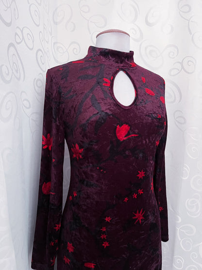00’s Asian Style/Qipao velvet floral dress❤️🌺