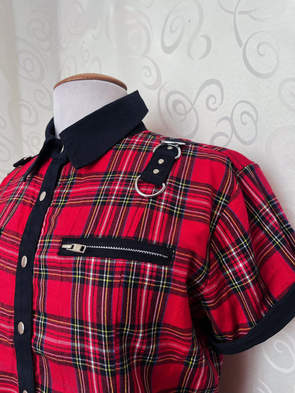 00’s Punk checked cotton shirt with zipper & hoops details 🎸