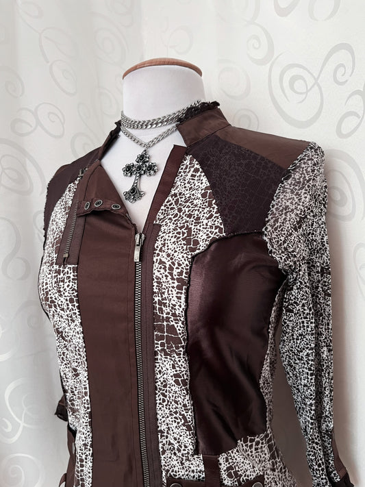 00’s iconic double zipper animal print x cowboy style mesh shirt 🧲🐴