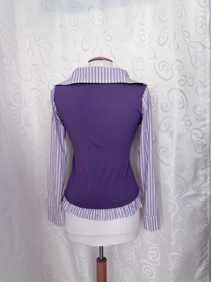 Cutest lilac striped shirt with purple vest detail 💜
