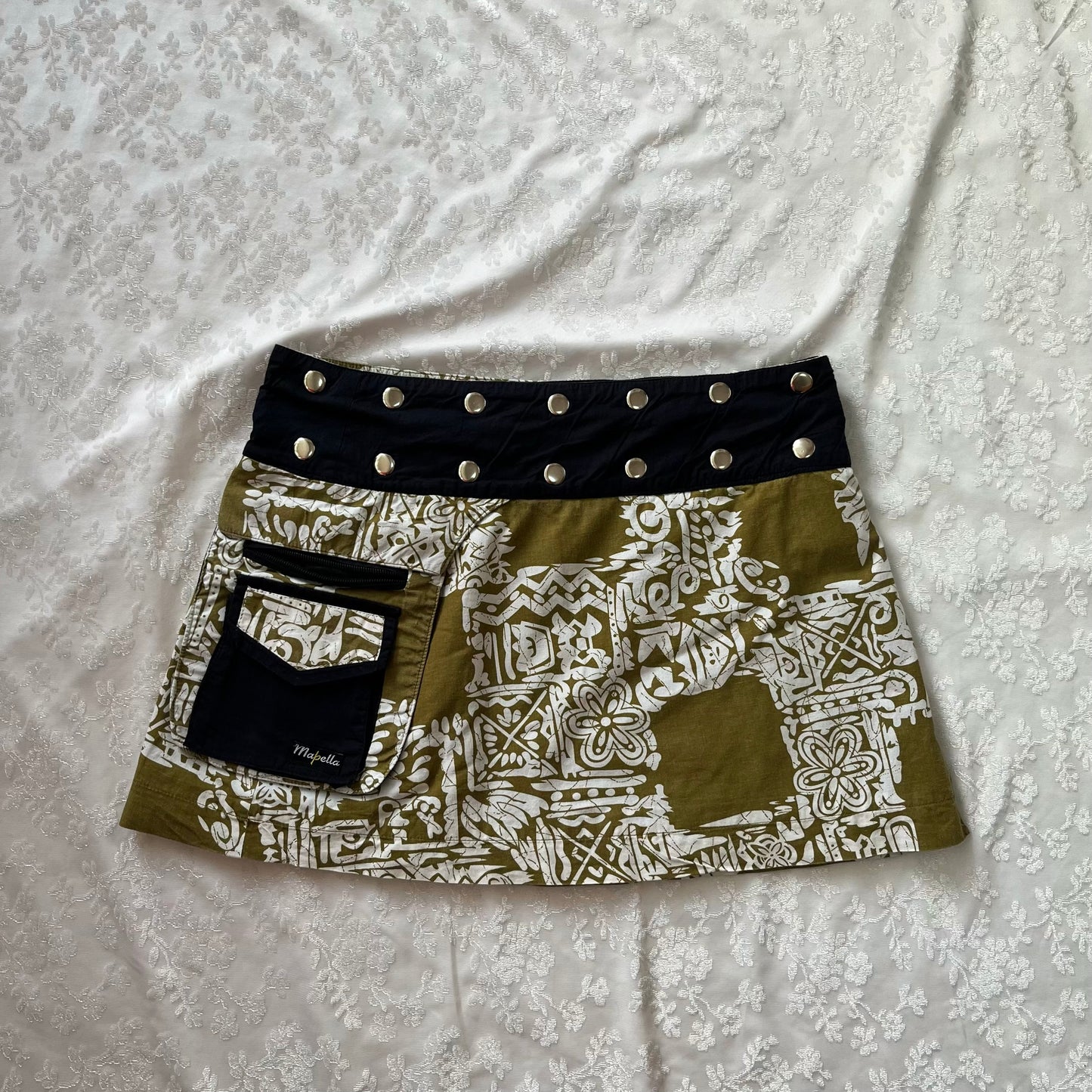 Wrap around double-face mini cotton skirt