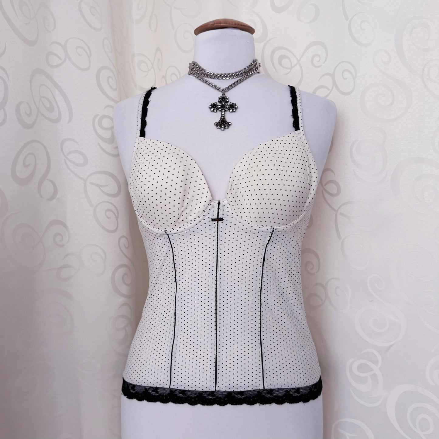 Twee white polka dot bustier top 🍓🌀🗝️