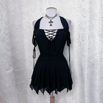 Fairy black mesh asymmetrical dress 🕷️🌀