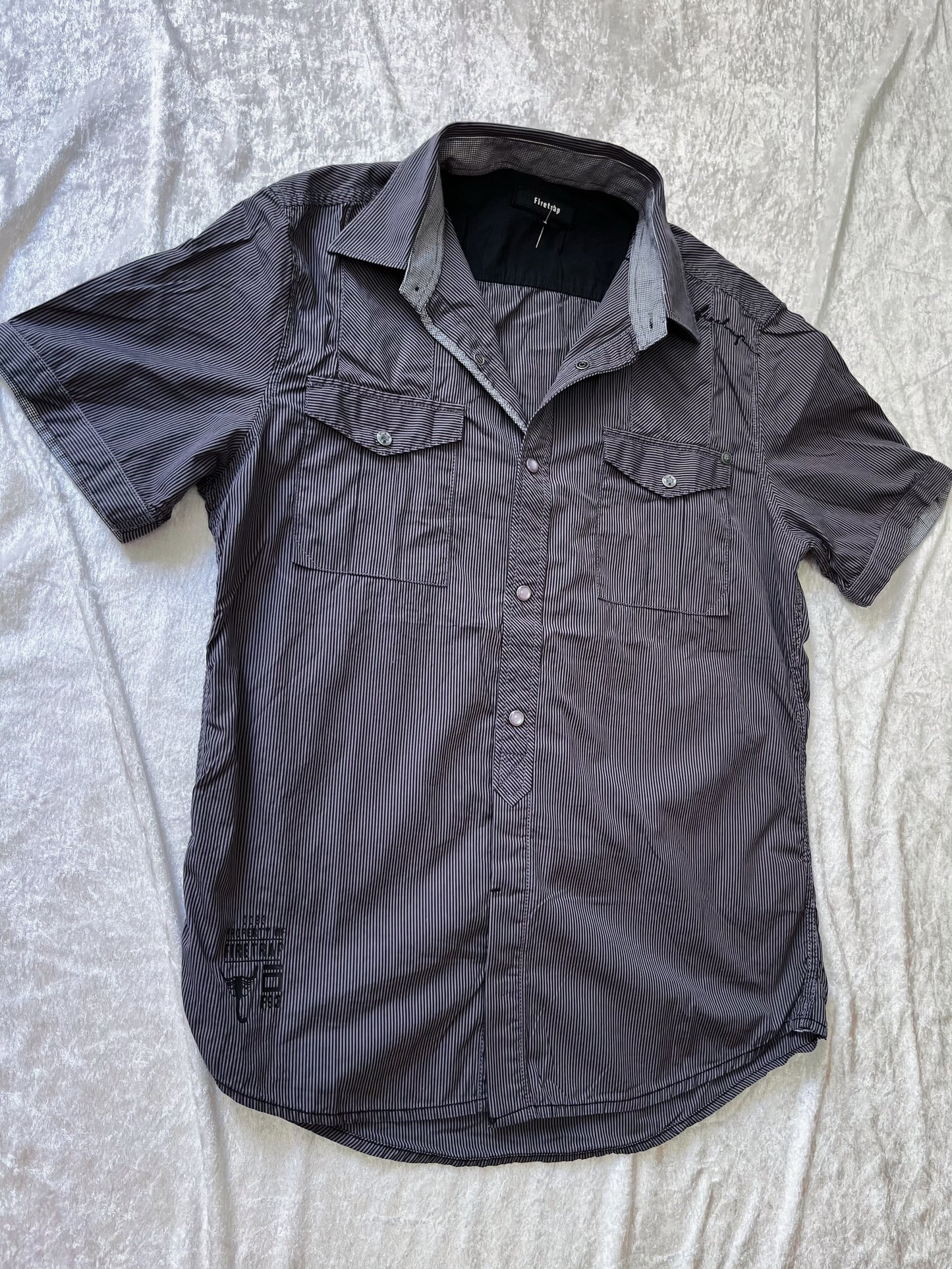 Alt cotton dark grey striped shirt with mini scorpio print on the bottom side 🦂