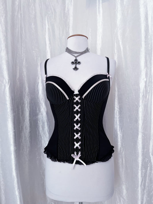 Gothic maid striped corset top 💀🎀