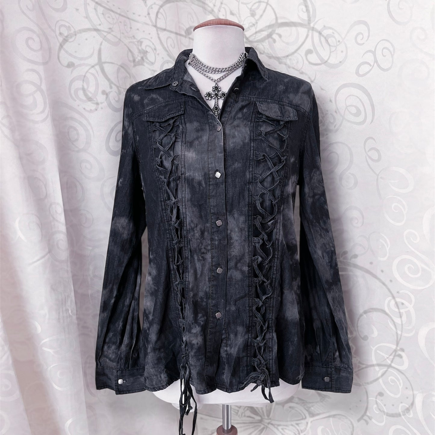 Rock Rebel light denim lace-up shirt 🕷️🦇