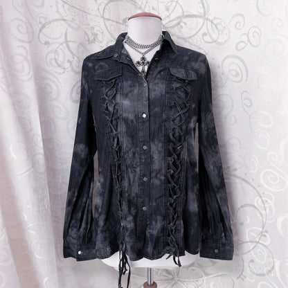 Rock Rebel light denim lace-up shirt 🕷️🦇