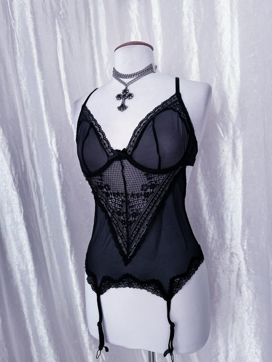 Hot black mesh lingerie corset top 🕸️