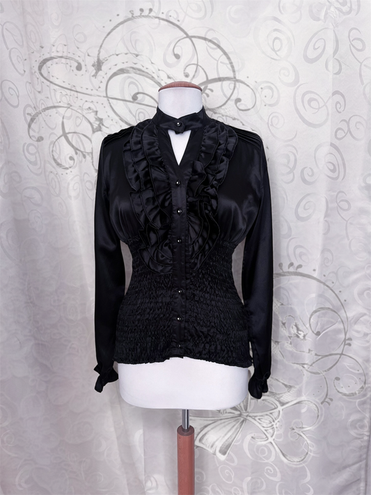 Gothic black saten shirt with ruffle detail 🦇