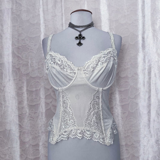 00’s angelic white lingerie corset with embossed & lace details 🪽