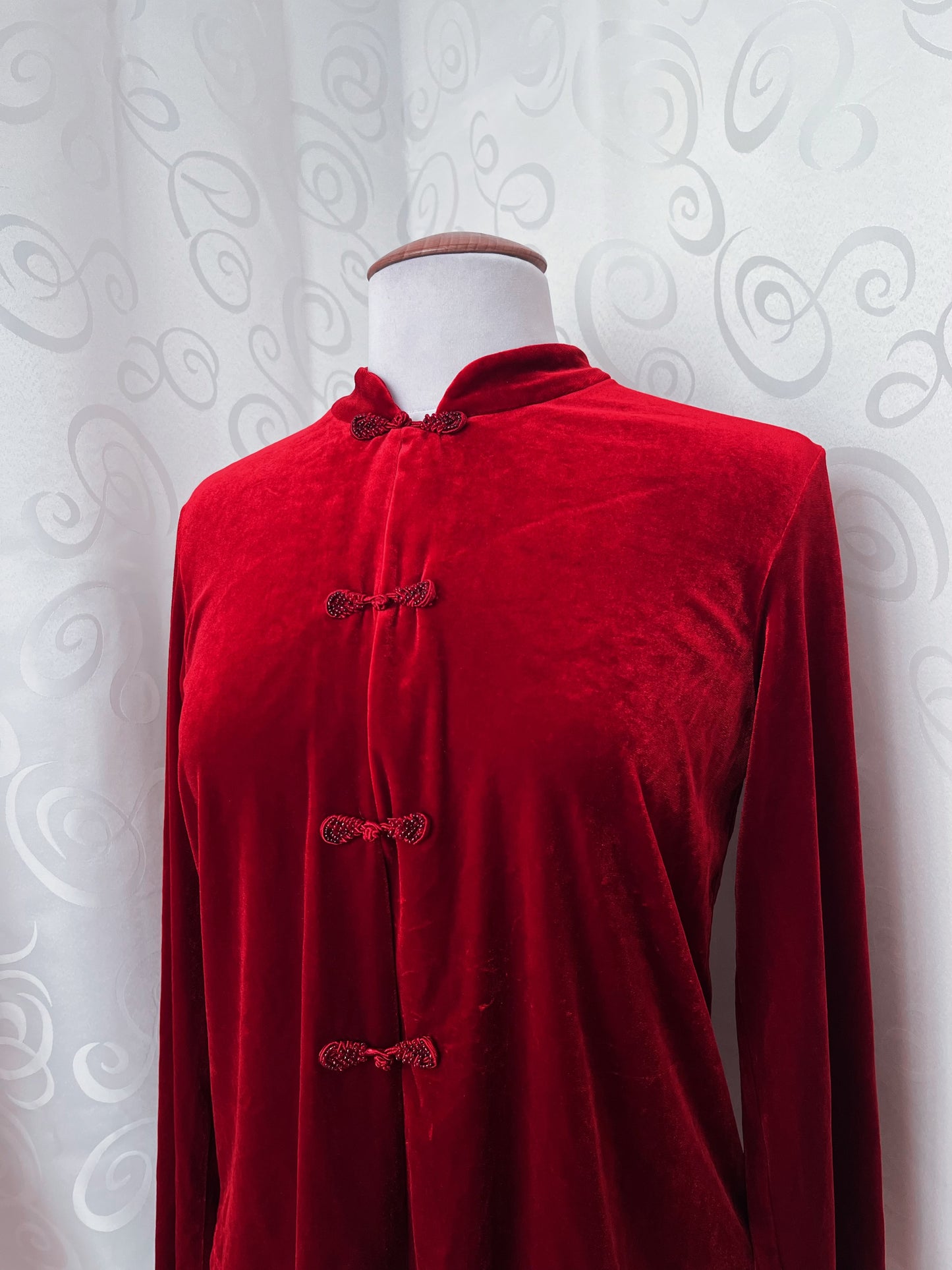 Vintage Korean Qipao velvet red shirt ❤️🍜