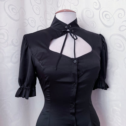 Dracula Gothic victorian style Short Sleeved Satin Keyhole Blouse 🖤🦇
