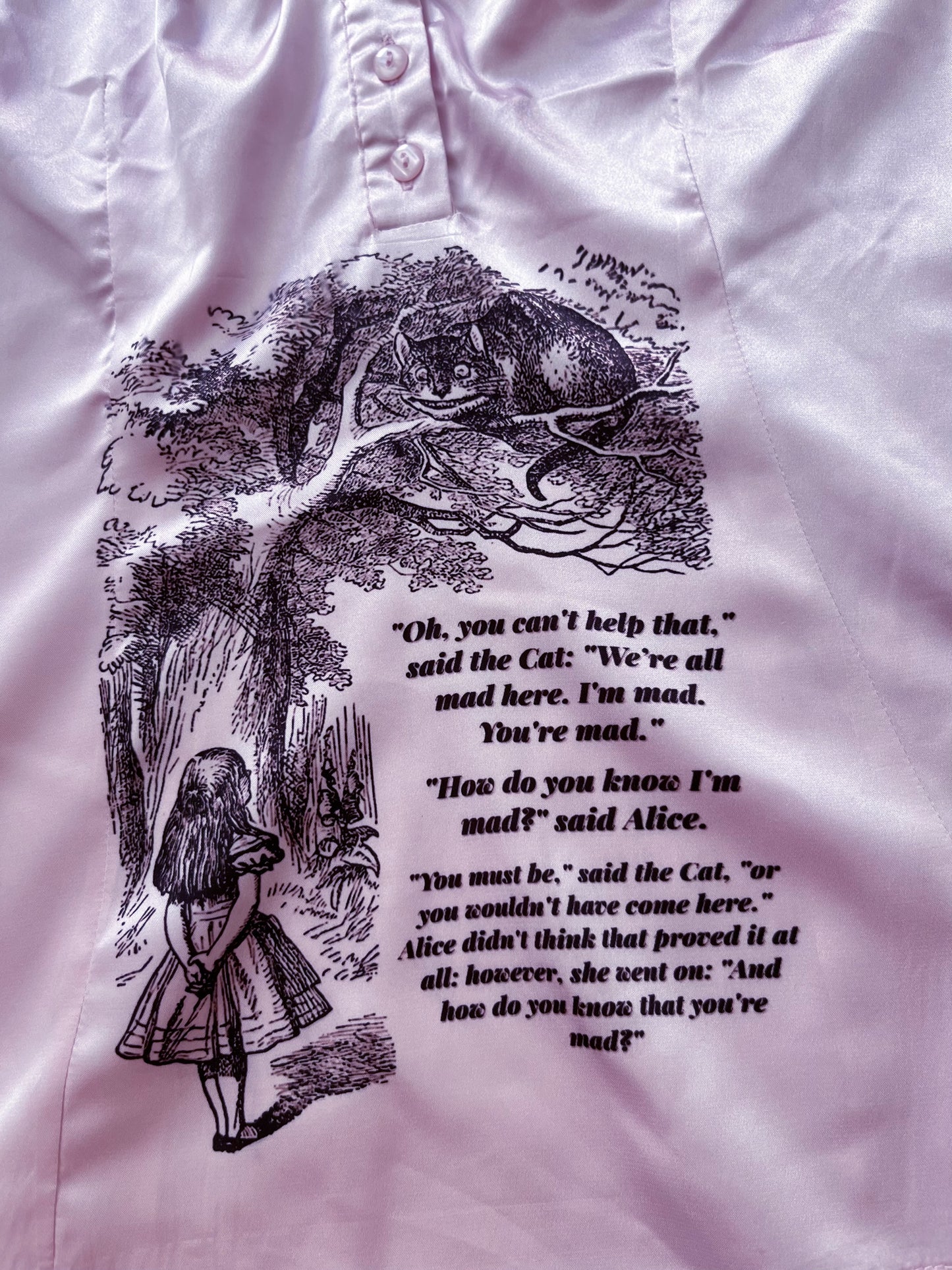 We’re All Mad Here Reworked Fishbone pink saten shirt ⏱️🐇