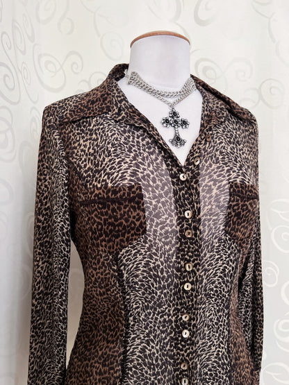 00’s Punk Bonita mesh leopard print shirt 🐆