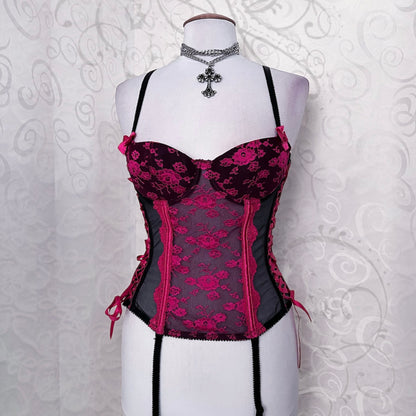 00's H&M pink lace mesh corset with lace-up side details 🎀🗝