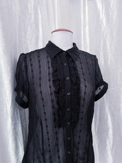 Gothic ruffle mesh embroidered shirt 🦇