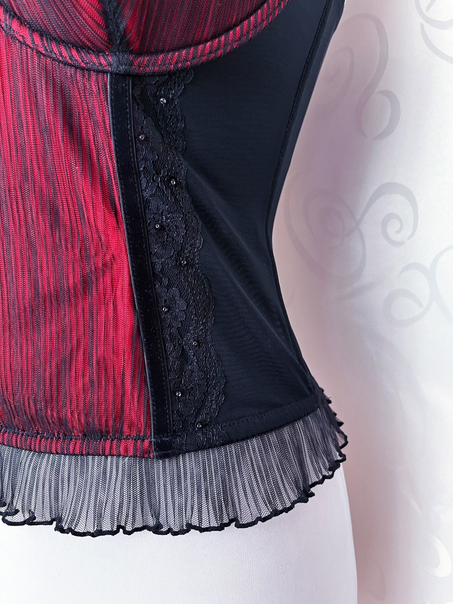 Vampire gothic red mesh corset top with velvet details 🦇🩸