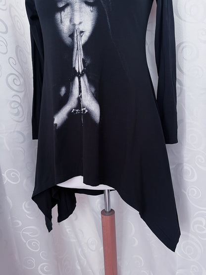 Gothic Crying Mary asymmetrical tunic top ✝️