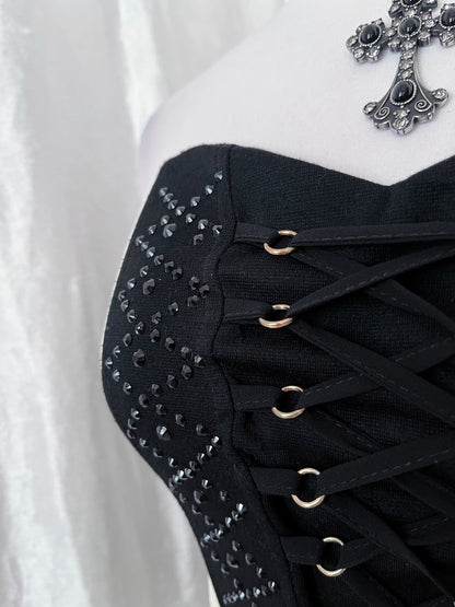 00’s black & white PU leather corset top 🦷♠️