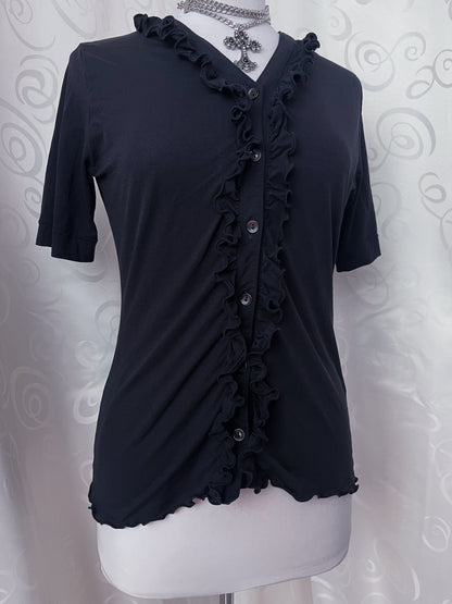 Gothic/Jirai Kei style ruffle black shirt with short sleeves 🦇