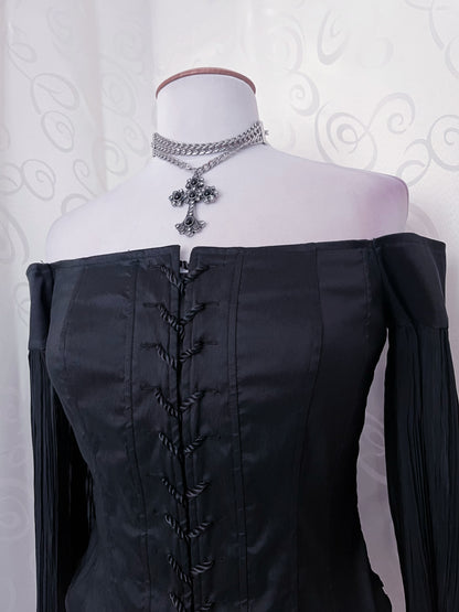 00’s Gothic Vivien Caron lace-up corset with mesh sleeves 🕷️