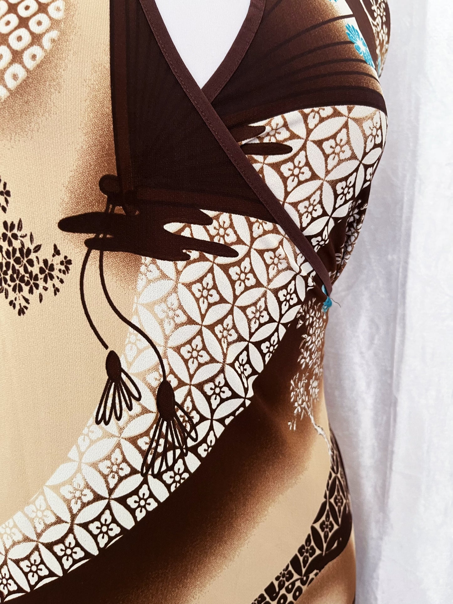 Beautiful beige & brown Qipao cheongsam dress 🦋