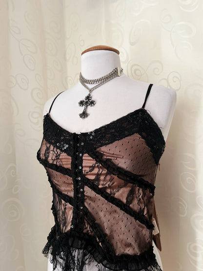 00’s whimsygoth lace corset top 🖤🌀