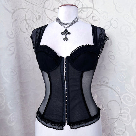 Dark Coquette/Gothic mesh sheer black corset 🕷️🕸️