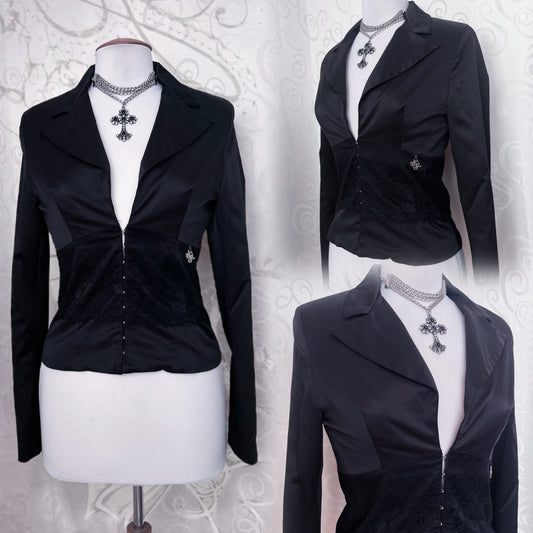 00’s Gothic black blazer with lace detail 🦇🕸️