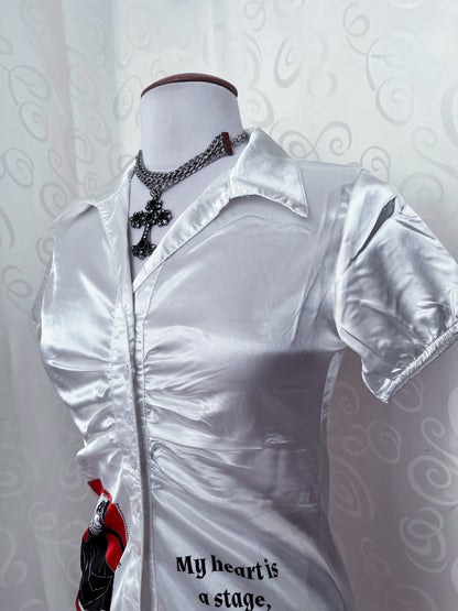 Jester Reworked 00’s white saten shirt 🃏🎪