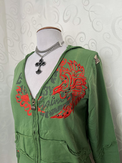00’s/Y2K iconic embroidered & printed 
green hooded jacket 🐍🦎