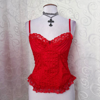 00’s coquette red corset top with key charm detail ❤️🗝️