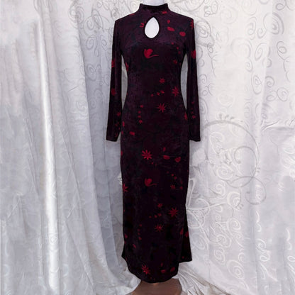 00’s Asian Style/Qipao velvet floral dress❤️🌺