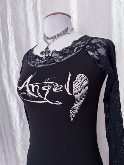 00’s Angel shirt with cut-out back & angel wings 🪽🌀