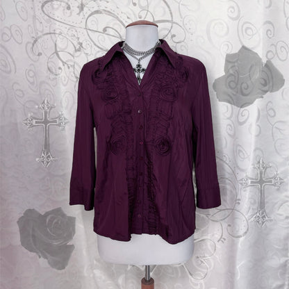 Dark coquette plum shirt with roses 💜🥀