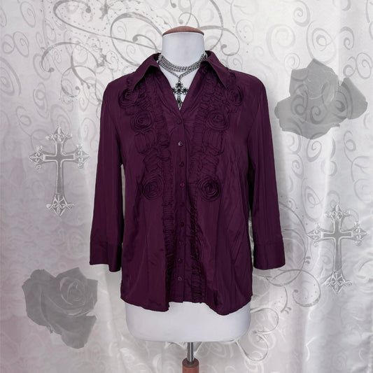 Dark coquette plum shirt with roses 💜🥀