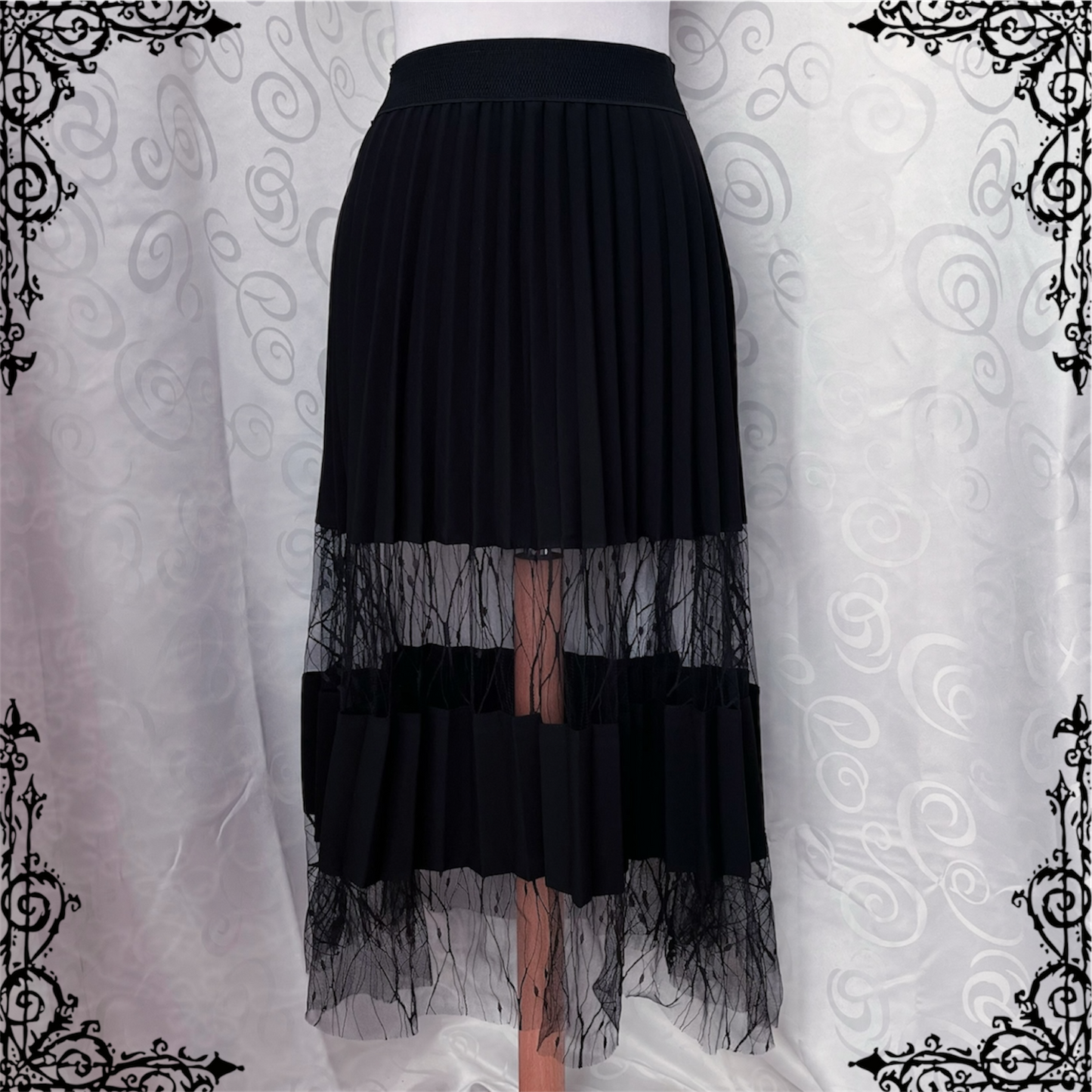 Whimsygoth black maxi skirt with tulle detail 🖤