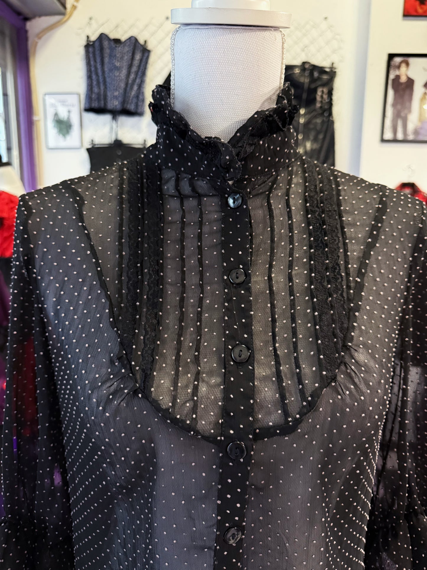 Dark coquette/Jirai kei style see-through polka dot shirt 🌀