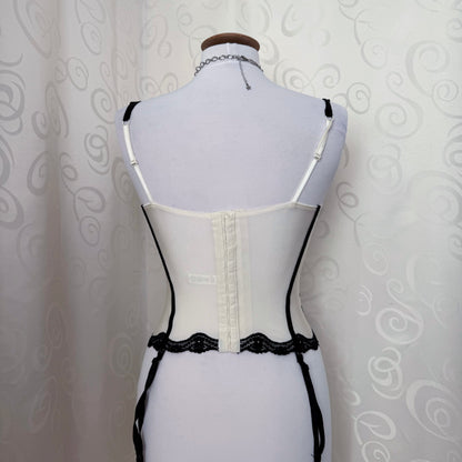 Dark coquette white corset top with black lace details 🗝️🦇