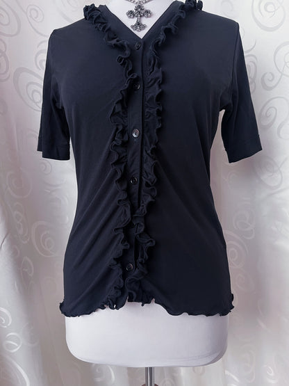 Gothic/Jirai Kei style ruffle black shirt with short sleeves 🦇
