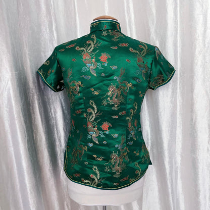 Chinese Qipao/Cheongsam green top with embroidered dragon details 🐉🐲