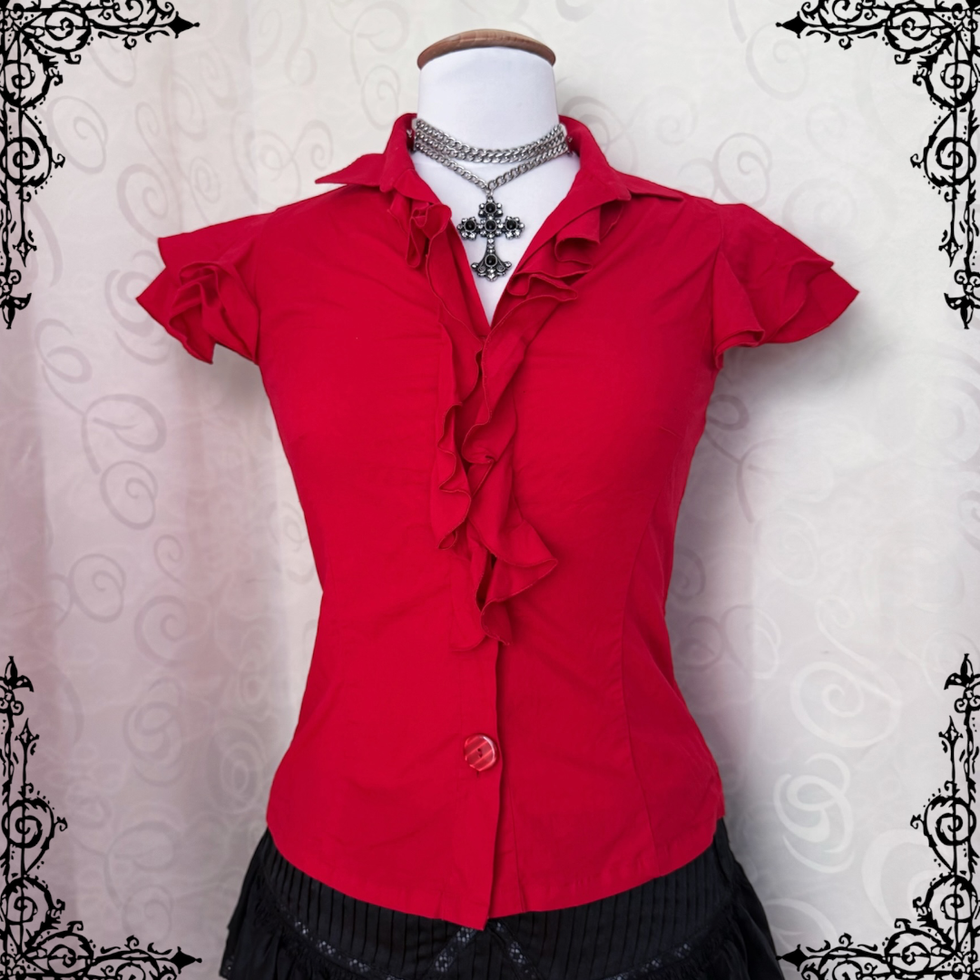 00’s Dark Coquette red cotton shirt 🗝️❣️
