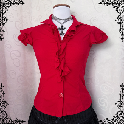 00’s Dark Coquette red cotton shirt 🗝️❣️