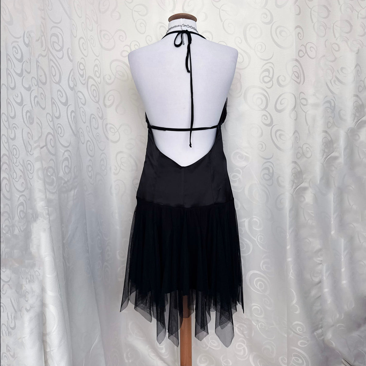 00’s Gothic witchy black dress with tulle pointy skirt 🦇🌀