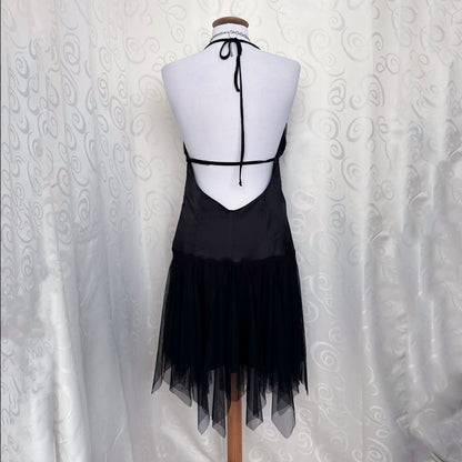 00’s Gothic witchy black dress with tulle pointy skirt 🦇🌀