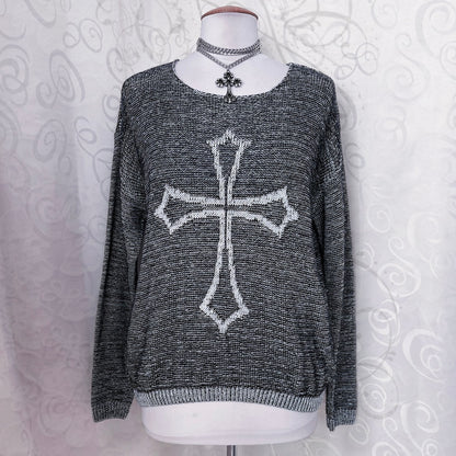 Gothic grey knit sweater with cross detail ✝️🦇