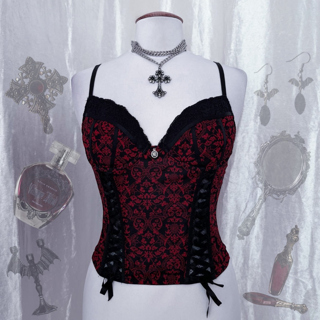 Gothic vampire red & black corset top 🦇